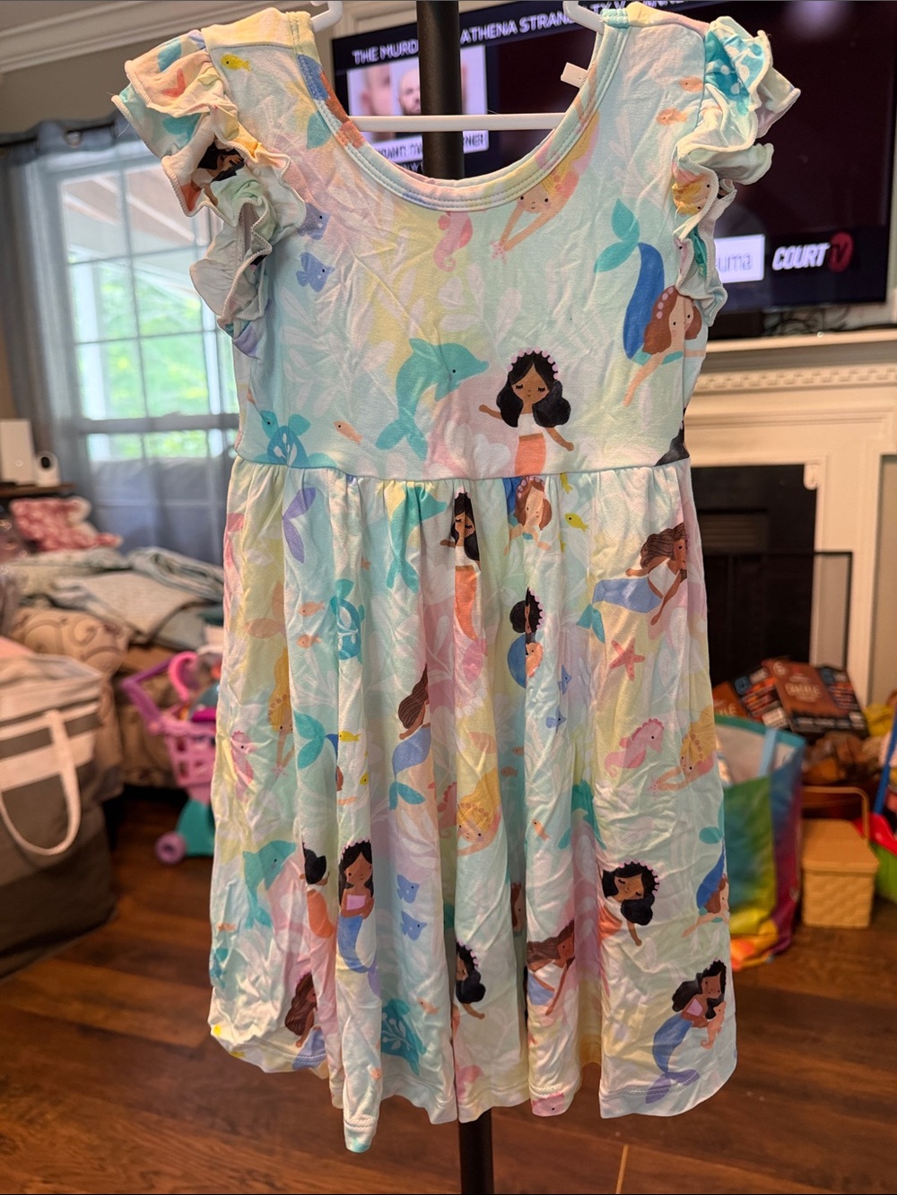 Little Sleepies Pastel Mermaid Ruffle Sleeve Dress - Light Blue Multicolor